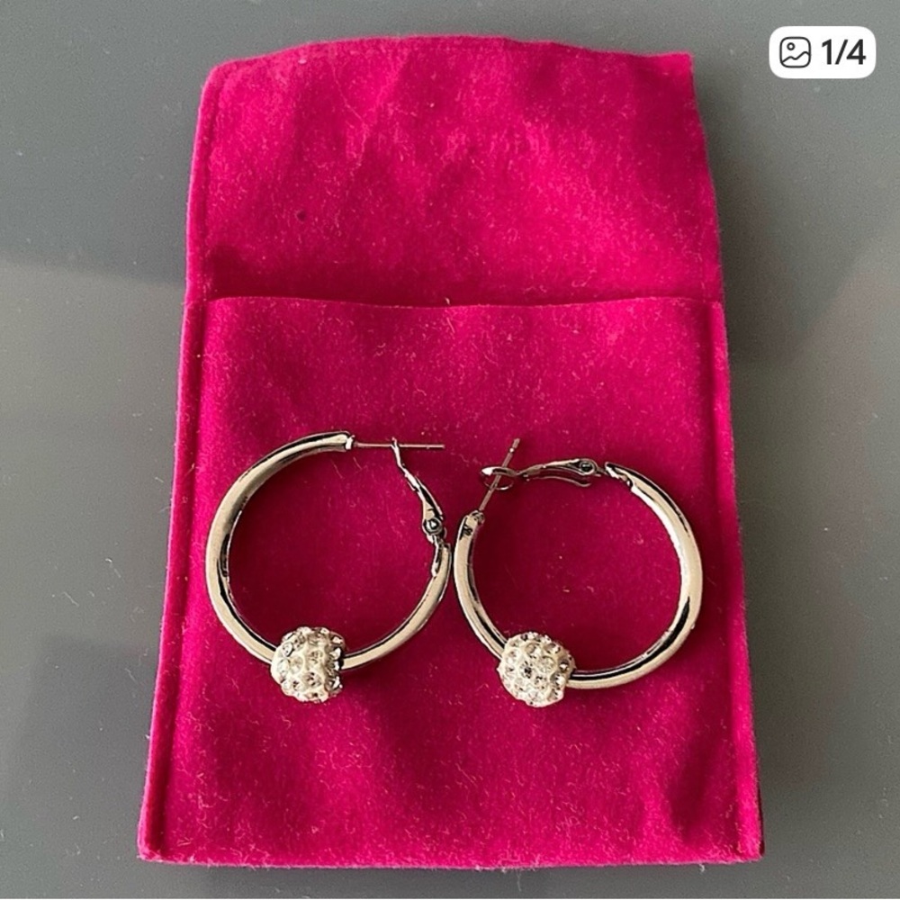 🩷 Stainless Steel Elegant Silver Hoop Earrings with Crystal Accents 🩷